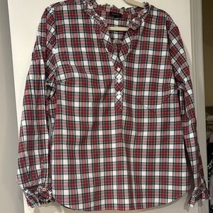 Talbots Tartan Plaid Ruffle Blouse